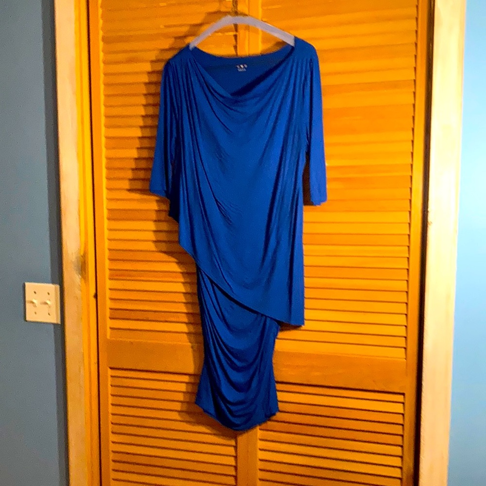 Knit ruched dress with asymmetric overlay top